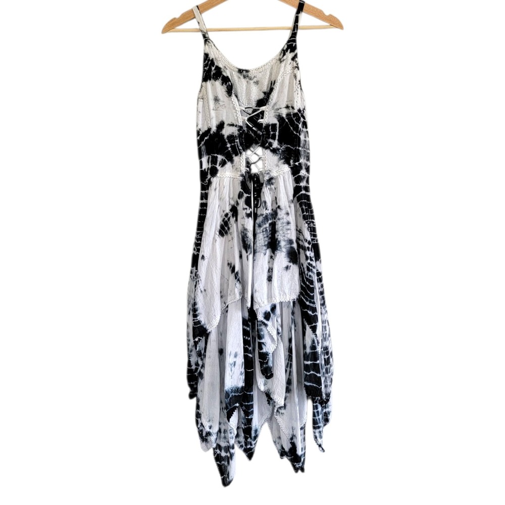 Advance Apparels Black White Tie Dye Dress Free Size‎ Boho Corset Fairy Festival